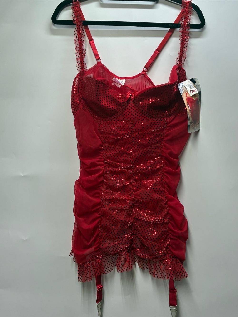 NEW Shirley Of Hollywood Plus Size 1X Red Sequin Chemise Slip Shimmer Ruffle